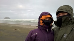Allens beach, Dunedin peninsula. Even with this on, we were getting sand in our eyeballs.